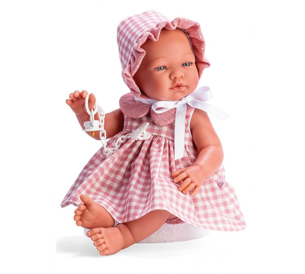 Maria Con Cuadros Rosas Pololo Y Cuello Gasa Rosa 43 cm